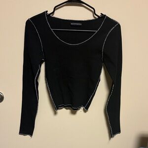 Brandy Melville Black Long Sleeve Top with Contrast Stitching